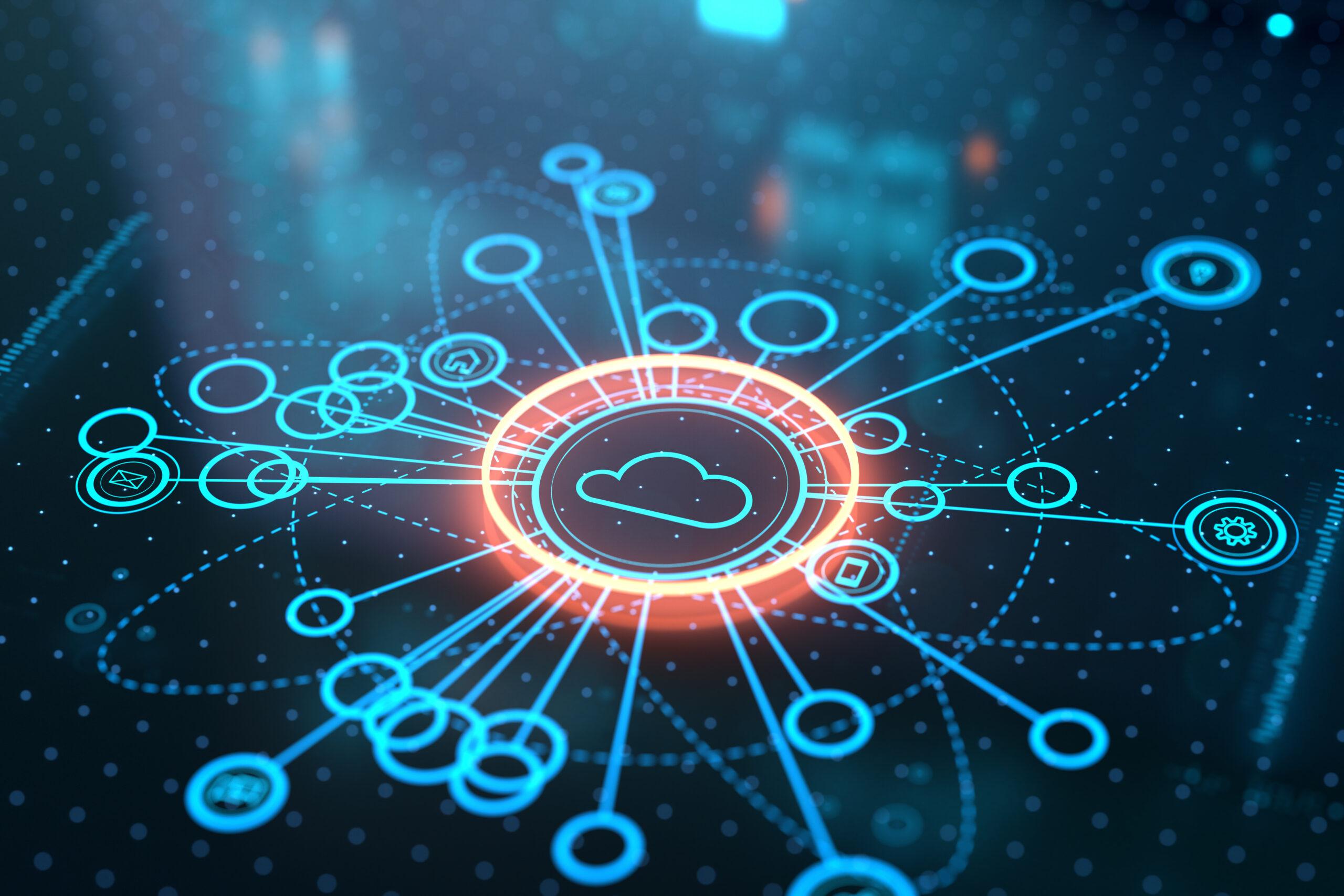 Digital visualization of cloud computing with connected IoT devices