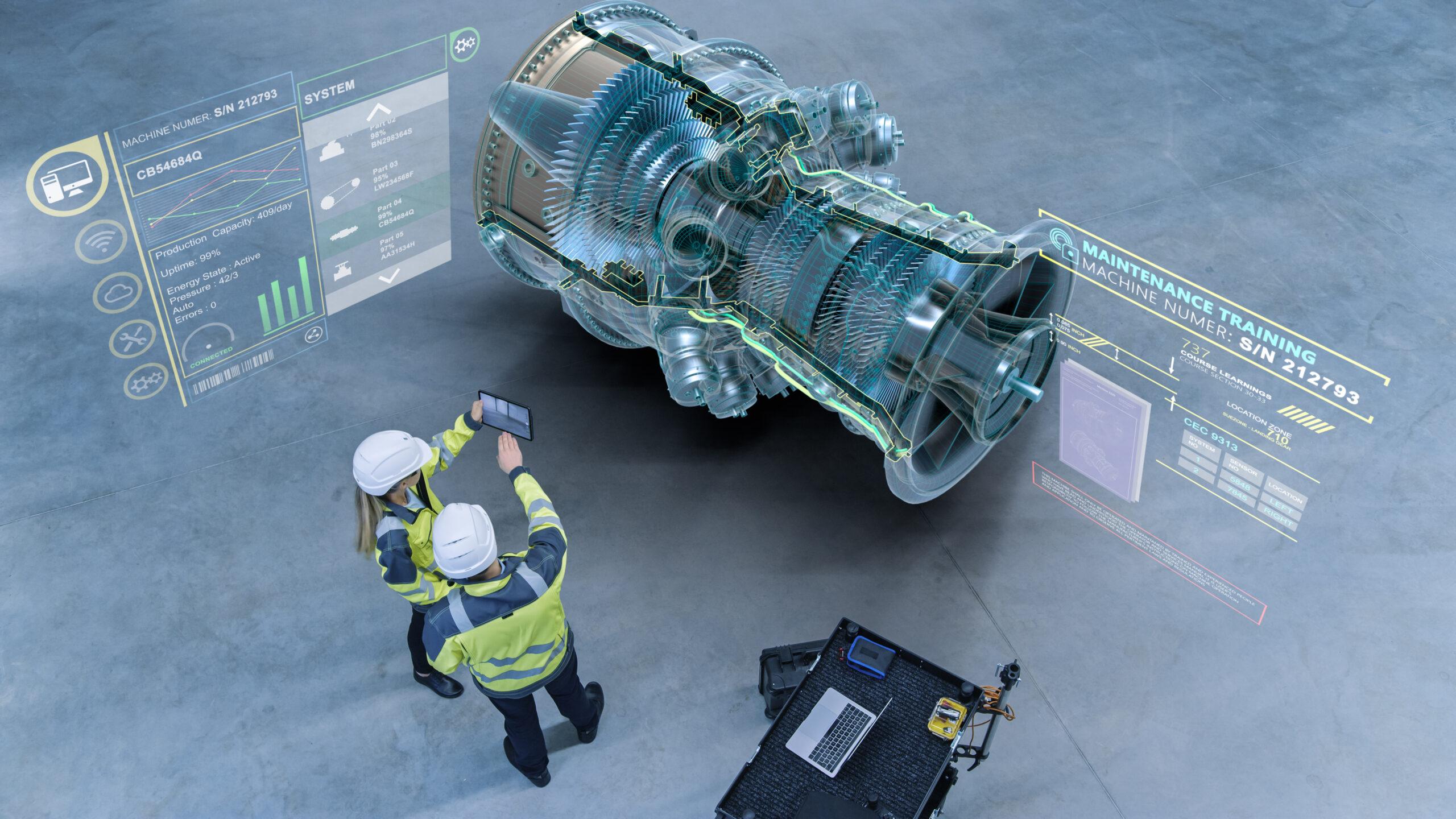 3D visualization of industrial machinery with AR overlay