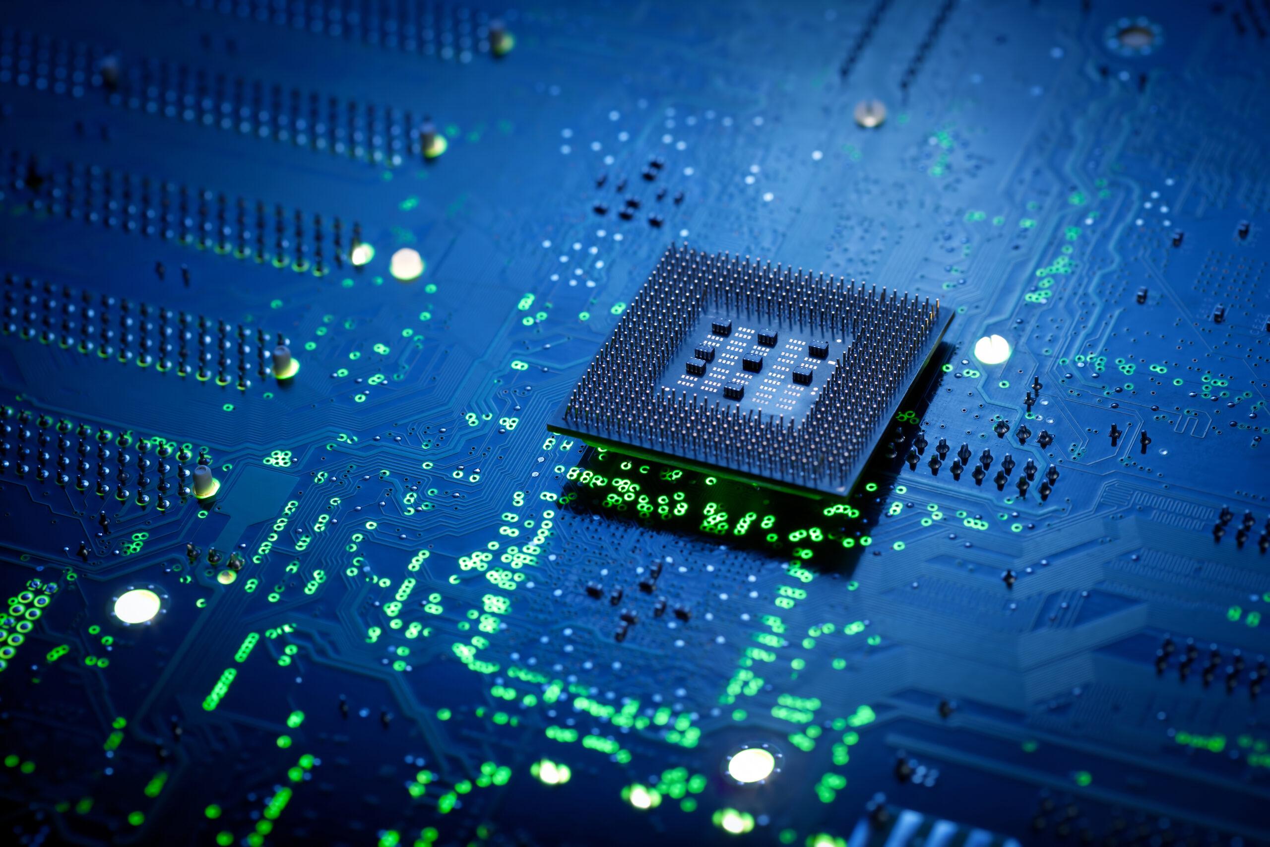 Close-up of computer chip on circuit board