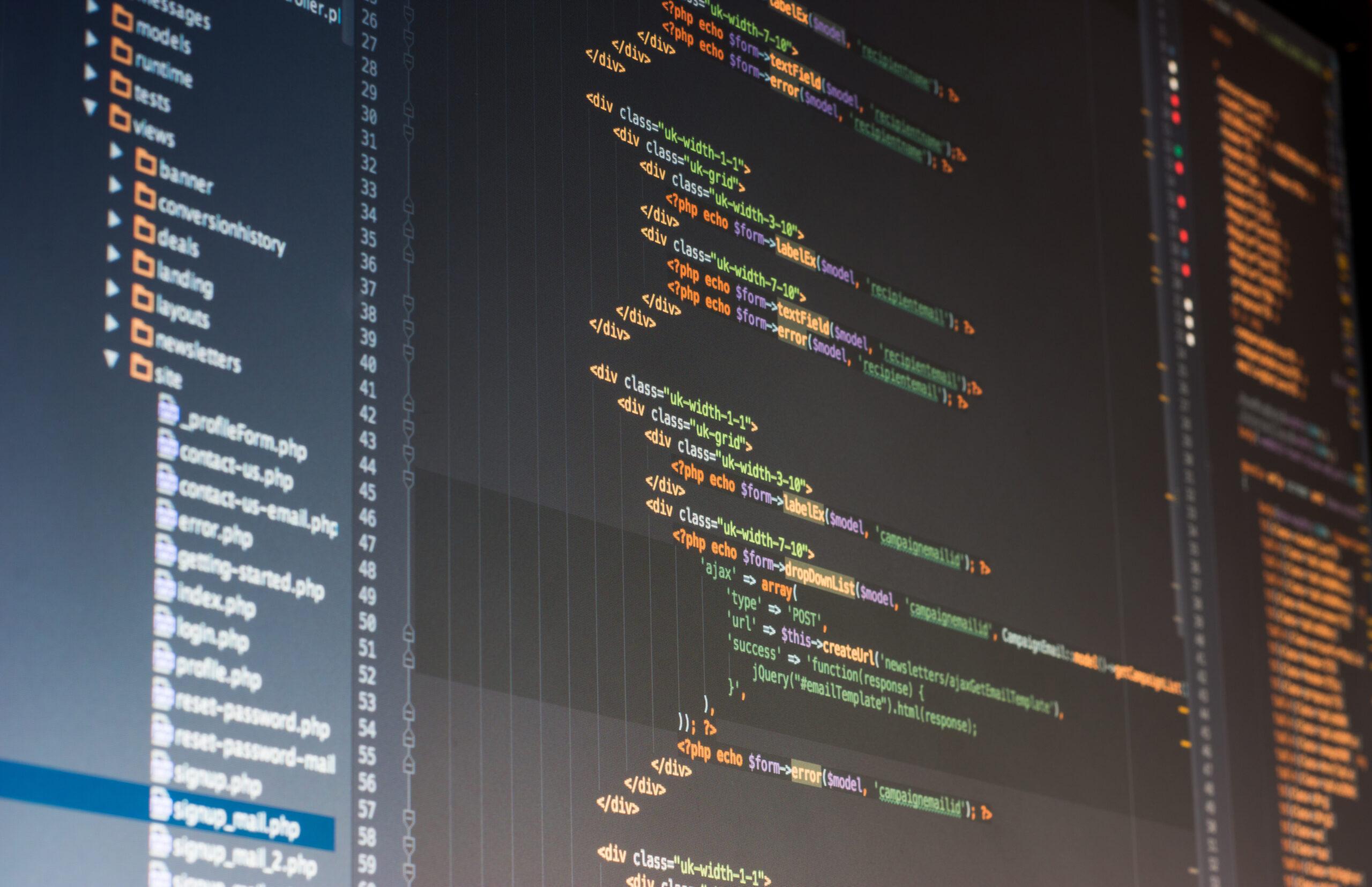 Programming code interface showing development environment